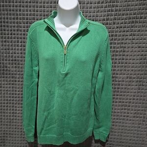 VTG Green Pullover Sweater Jacket SzLg 1/4 Zip Knit Cotton Stretch Soft Preppy